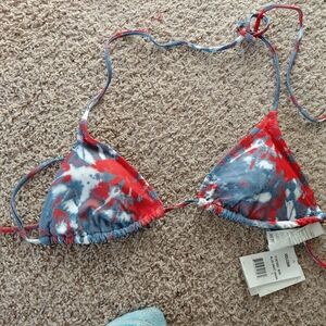 Volcom Red and Blue Tie-Dye Bikini Top